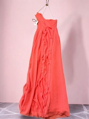 WHIT Coral One-Shoulder Ruffle Maxi Dress